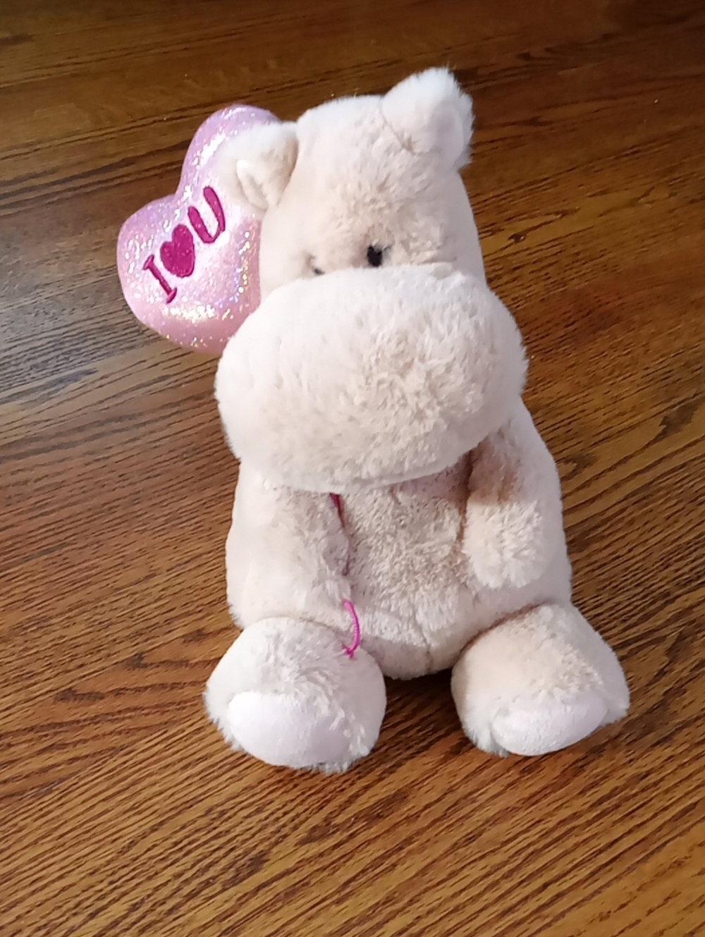 Aurora Plush Hippo Holding Balloon Pink 'I โฅ U' 11.5"